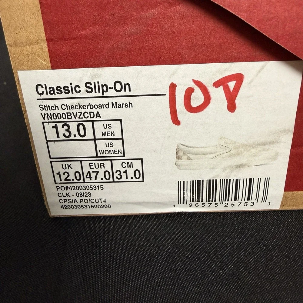 VANS Classic SlipOn Skate Shoes Stitch Checkerboard Marshmallow Wht Mens Size 13